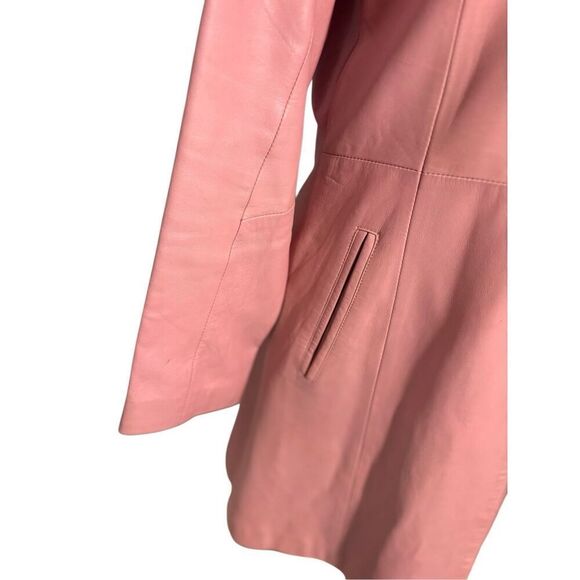 Real Leather mauve 3/4 length trench coat - Picture 5 of 11